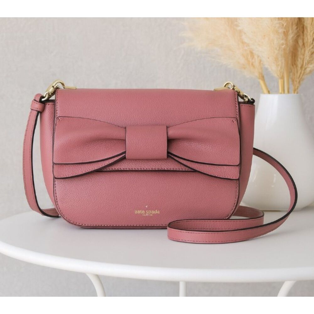Kate Spade New York Crossbody Pink Coral Leather Bow Flap Detachable Strap